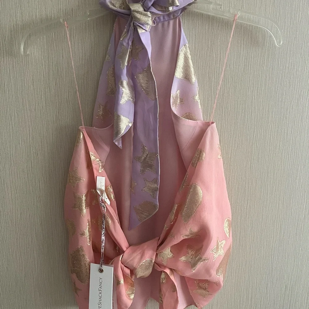 LoveShackFancy Boca Handkerchief Halter Top in color Sunset Orange Ombré sz M - Picture 7 of 16